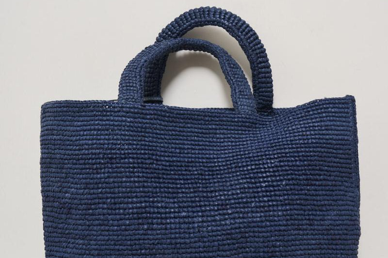 Borsa donna a mano in rafia blu V3.3EV VINTAGENAVY MANEBI' 