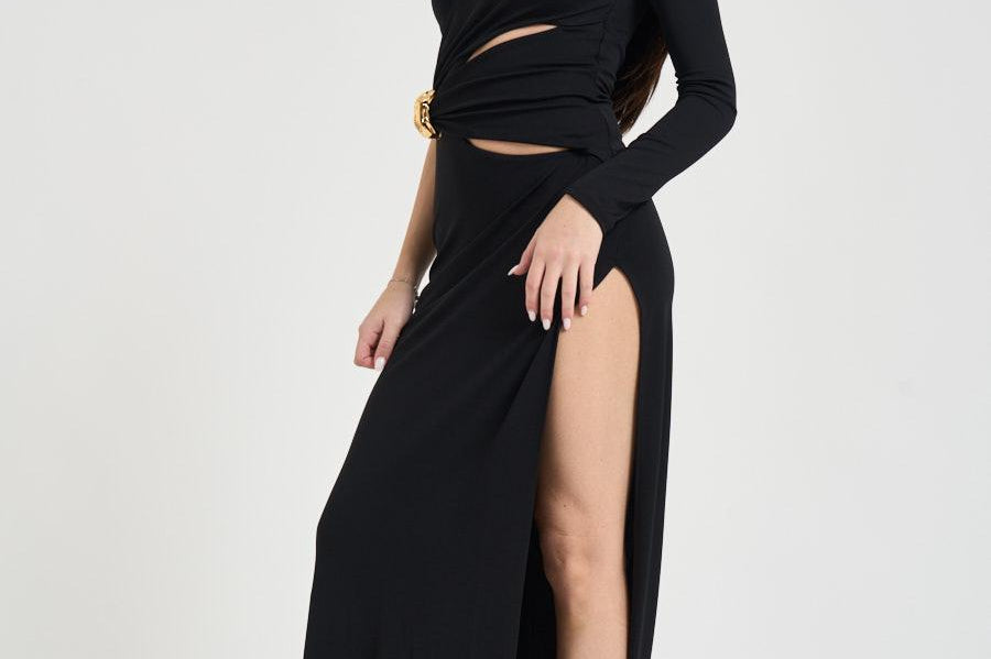 Abito donna lungo cut out nero ABR25 110 ELISABETTA FRANCHI 