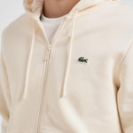 Felpa uomo con cappuccio in pile panna SH9626 XFJ LACOSTE 