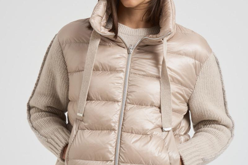 Bomber donna in nylon e maglia beige PI00138DR 1985 HERNO 