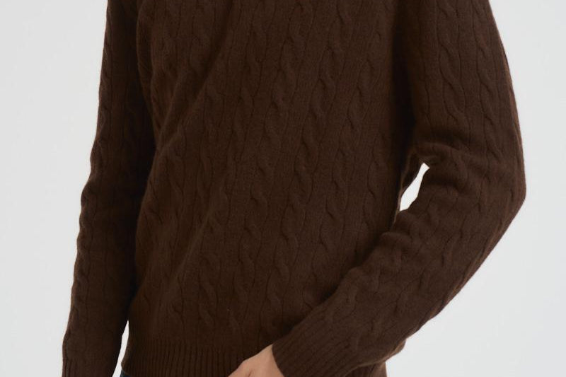 Maglia uomo a treccia marrone 710876762 029 RALPH LAUREN 