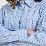 Camicia donna con strass azzurra 106225A32R CARLEYZE5 PINKO 