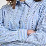 Camicia donna con strass azzurra 106225A32R CARLEYZE5 PINKO 