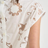 T-shirt donna con ricami panna S6SL01 A03 SEMICOUTURE 