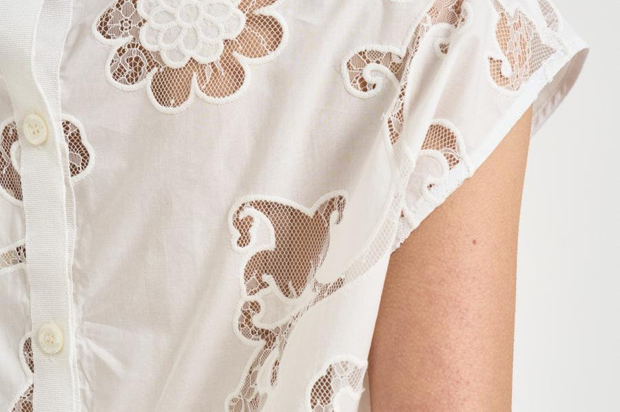T-shirt donna con ricami panna S6SL01 A03 SEMICOUTURE 