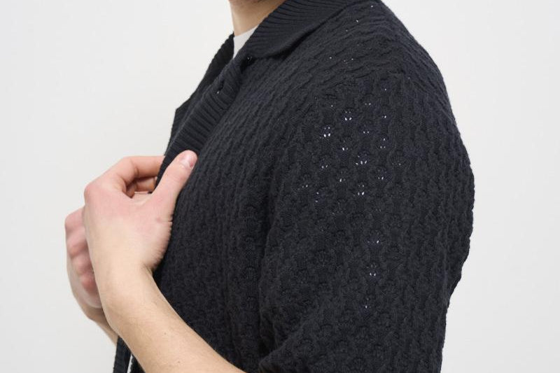 Camicia uomo traforata nera LDM310157 100100BLACK LES DEUX 