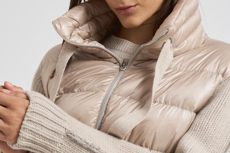 Bomber donna in nylon e maglia beige PI00138DR 1985 HERNO 