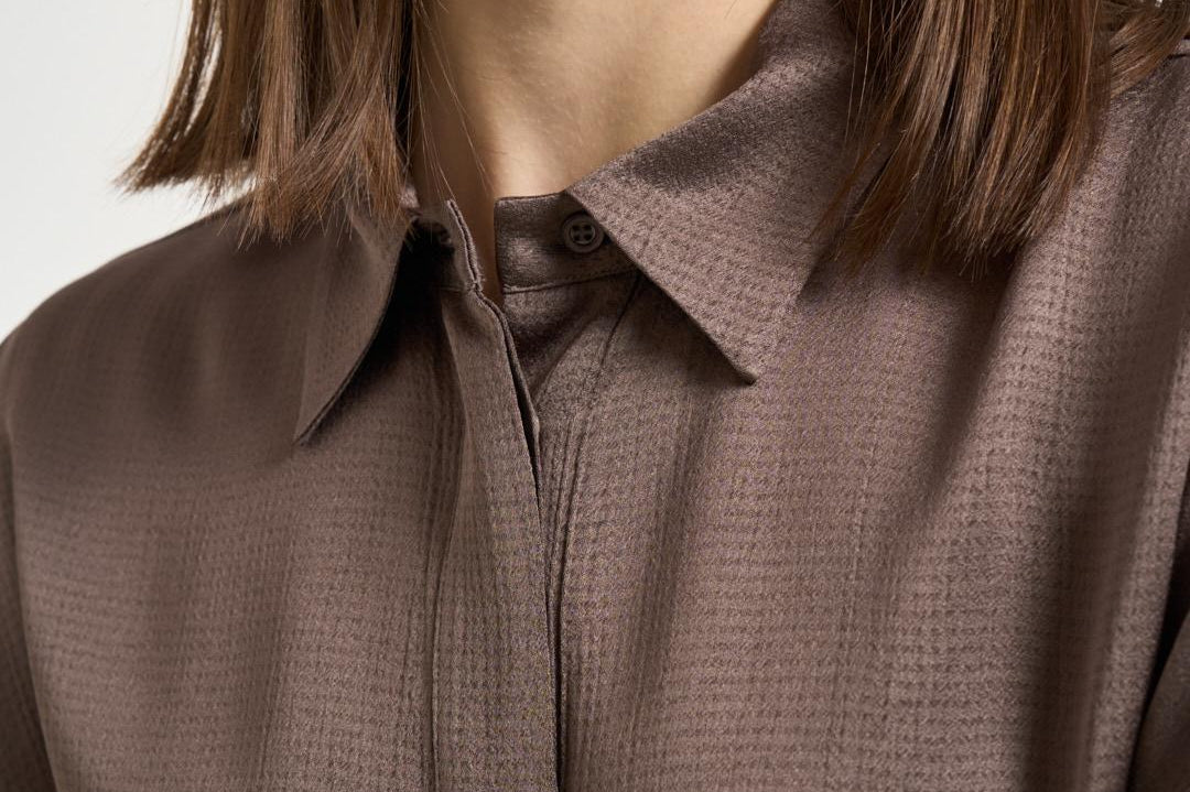 Camicia donna satinata marrone A06402 01943151 PESERICO 