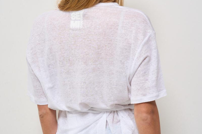 T-shirt donna girocollo lino bianca S5SJ13 A01 SEMICOUTURE 