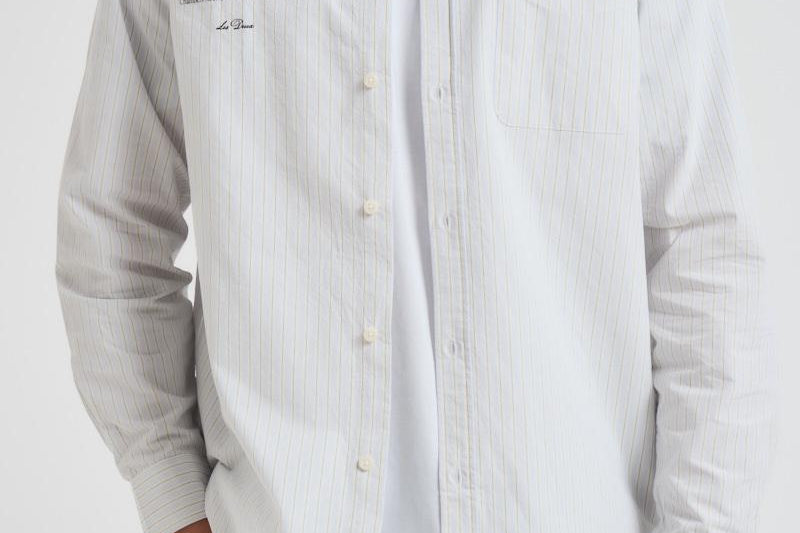 Camicia uomo a righe pistacchio e bianca 1000442 479 LES DEUX 