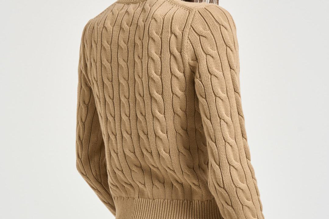 Cardigan donna a trecce cammello 211971868 502 RALPH LAUREN 