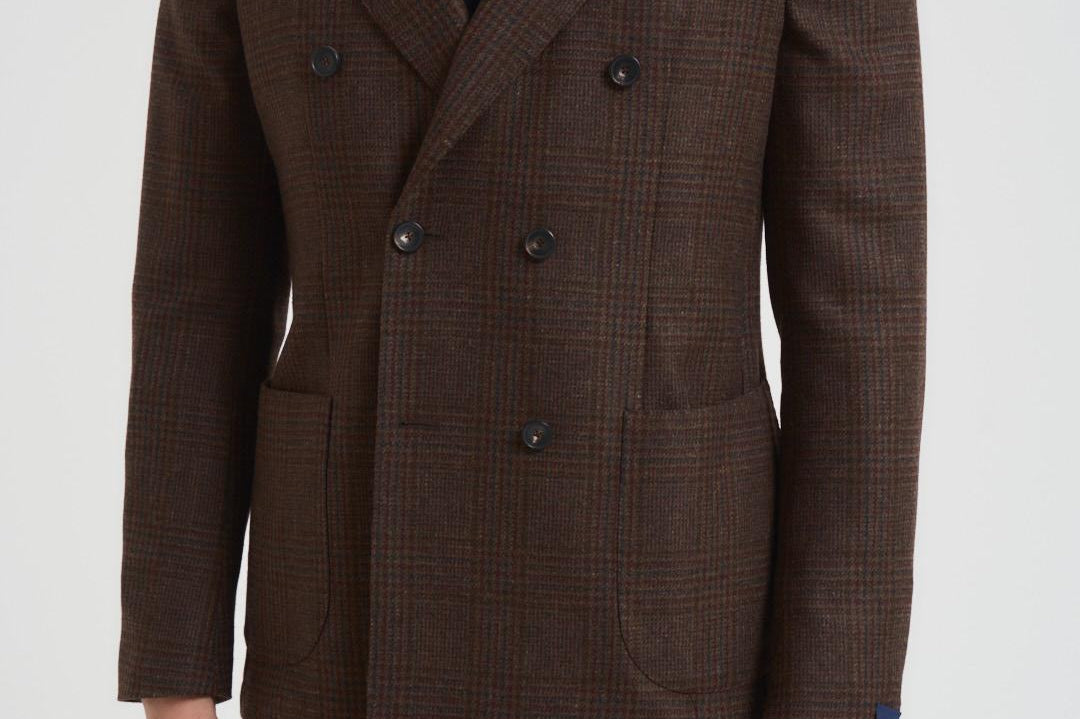 Giacca uomo doppiopetto in check marrone G751MF 408157F SANTANIELLO 