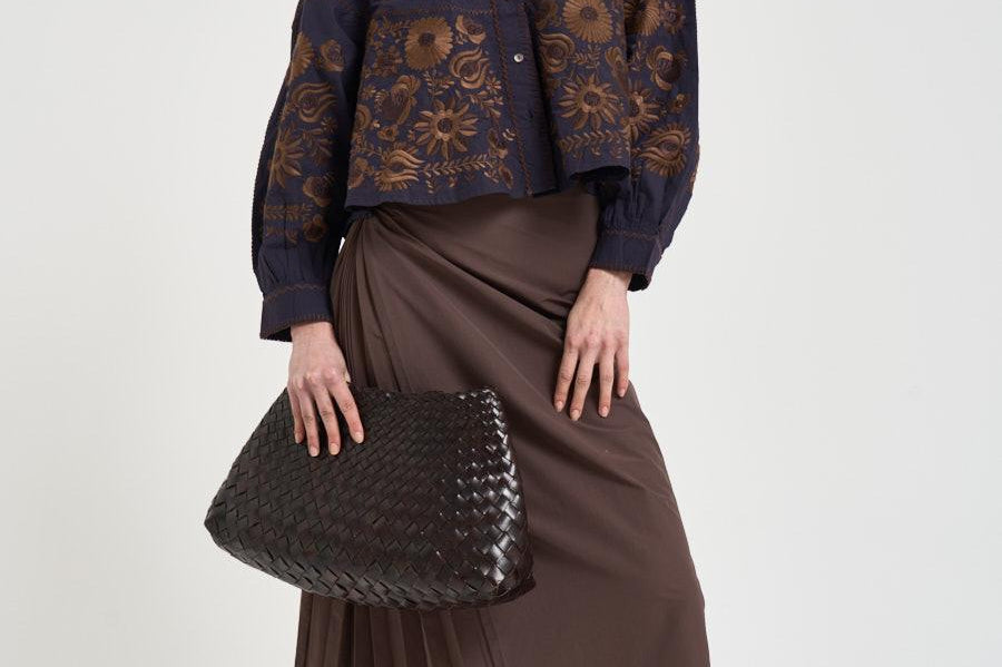Blusa donna ricamata a mano marrone MATIAS BIGBLOUSENAVY ANTIK BATIK 