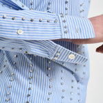 Camicia donna con strass azzurra 106225A32R CARLEYZE5 PINKO 