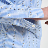 Camicia donna con strass azzurra 106225A32R CARLEYZE5 PINKO 