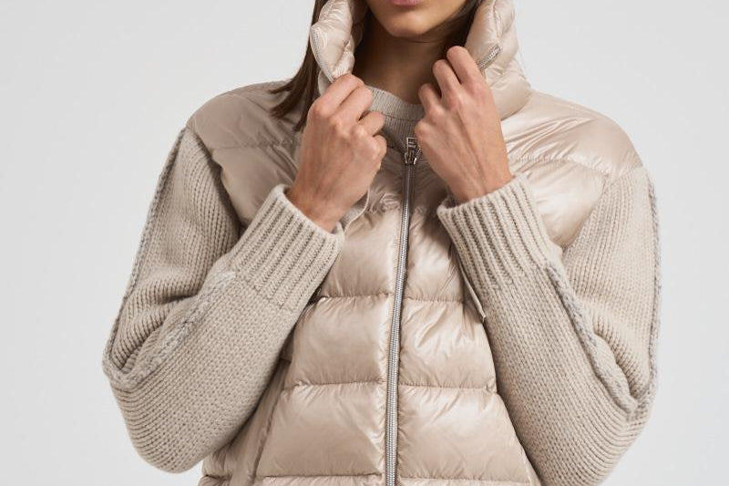 Bomber donna in nylon e maglia beige PI00138DR 1985 HERNO 