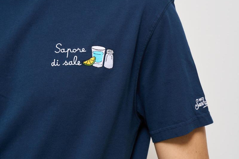 T-shirt uomo blu con ricamo Sapore di Sale SALETEQUILA 61EMB MC2 SAINT BARTH 