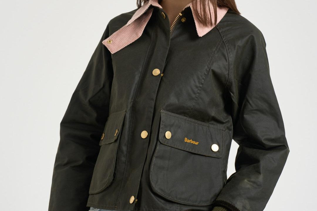 Giacca donna Beadnell Waxed verde scuro e rosa LWX1403 OL99 BARBOUR 
