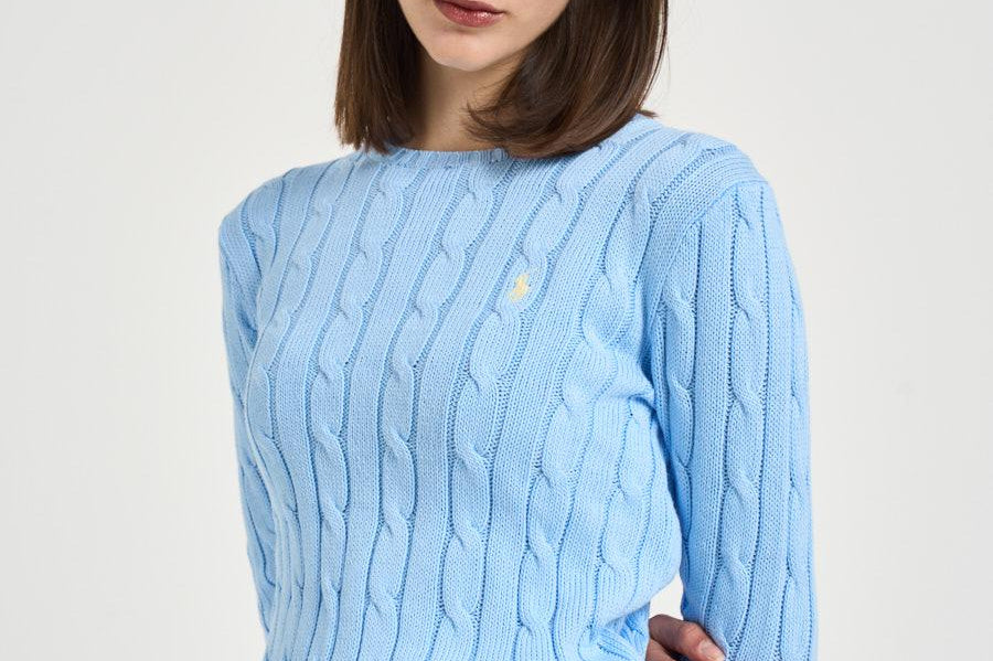 Maglia donna girocollo a trecce celeste 211971869 512 RALPH LAUREN 