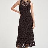 Abito donna lungo con ricami marrone 106361A354 BUFERAM05 PINKO 