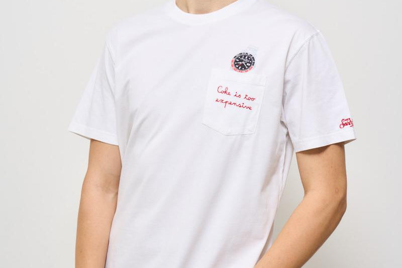 T-shirt uomo girocollo bianca con ricamo EXPENSIVEWATCH 01NEMB MC2 SAINT BARTH 